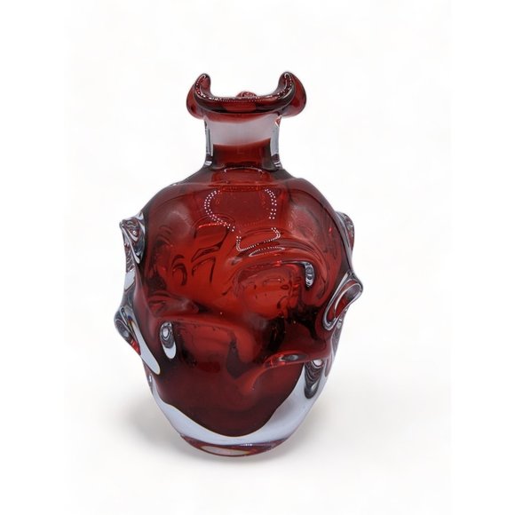 Vintage Aseda Swedish Art Glass Bergstrom Ruby Thumbprint Glass Decanter 7 in - Picture 9 of 14